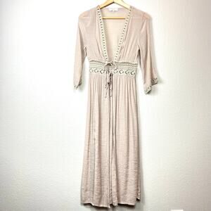 Rebellion‎ Again Boho Kimono Duster Coverup Lace Detail Beige Women’s Size XS